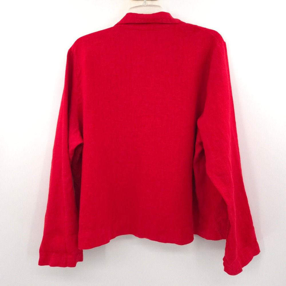 Bryn Walker Linen Blazer Women L Red Open Front Lightweight Made in USA - Picture 8 of 8